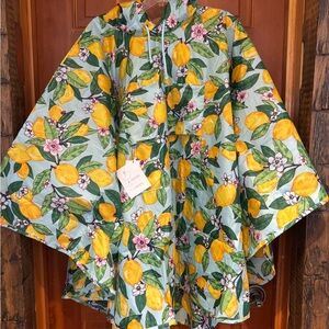 Vera Bradley Lemon Grove Hooded Rain Poncho in Mint and Yellow